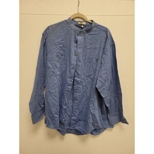 Urban Works Shirt Mens‎ XL Blue Long Sleeve Band Collar Button Up 60% Cotton